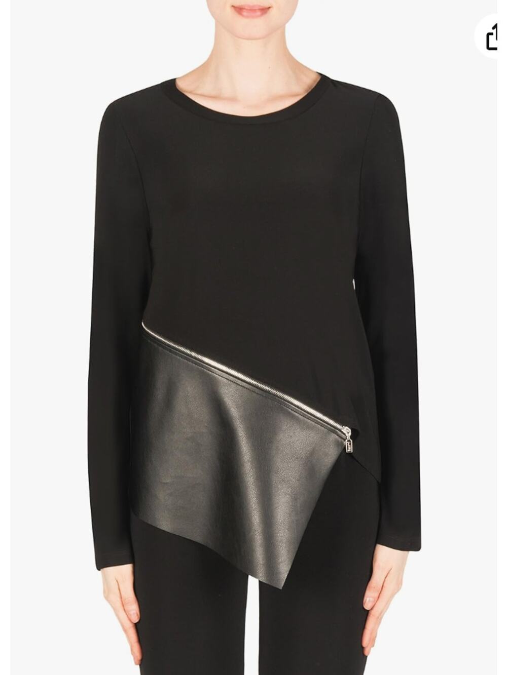 Joseph Ribkoff asymmetrical faux leather long sleeve tunic size US 2